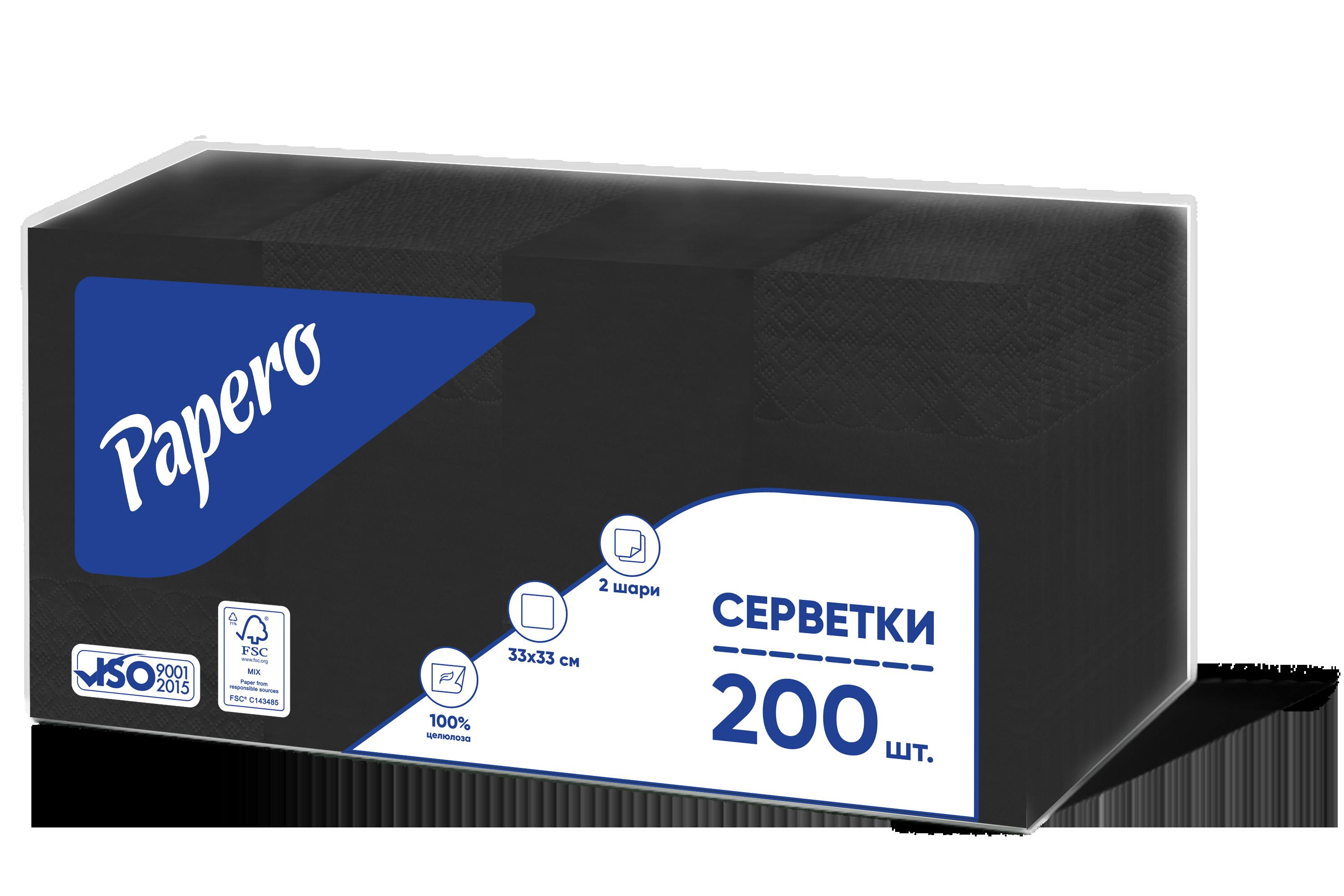 Серветки паперові "Papero" 1/8 2 ш. 330х330 мм 200 арк. чорні